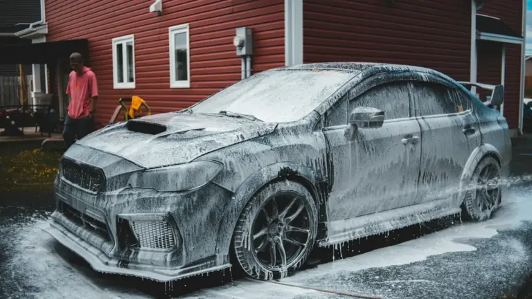 Carro coberto de espuma na lavagem